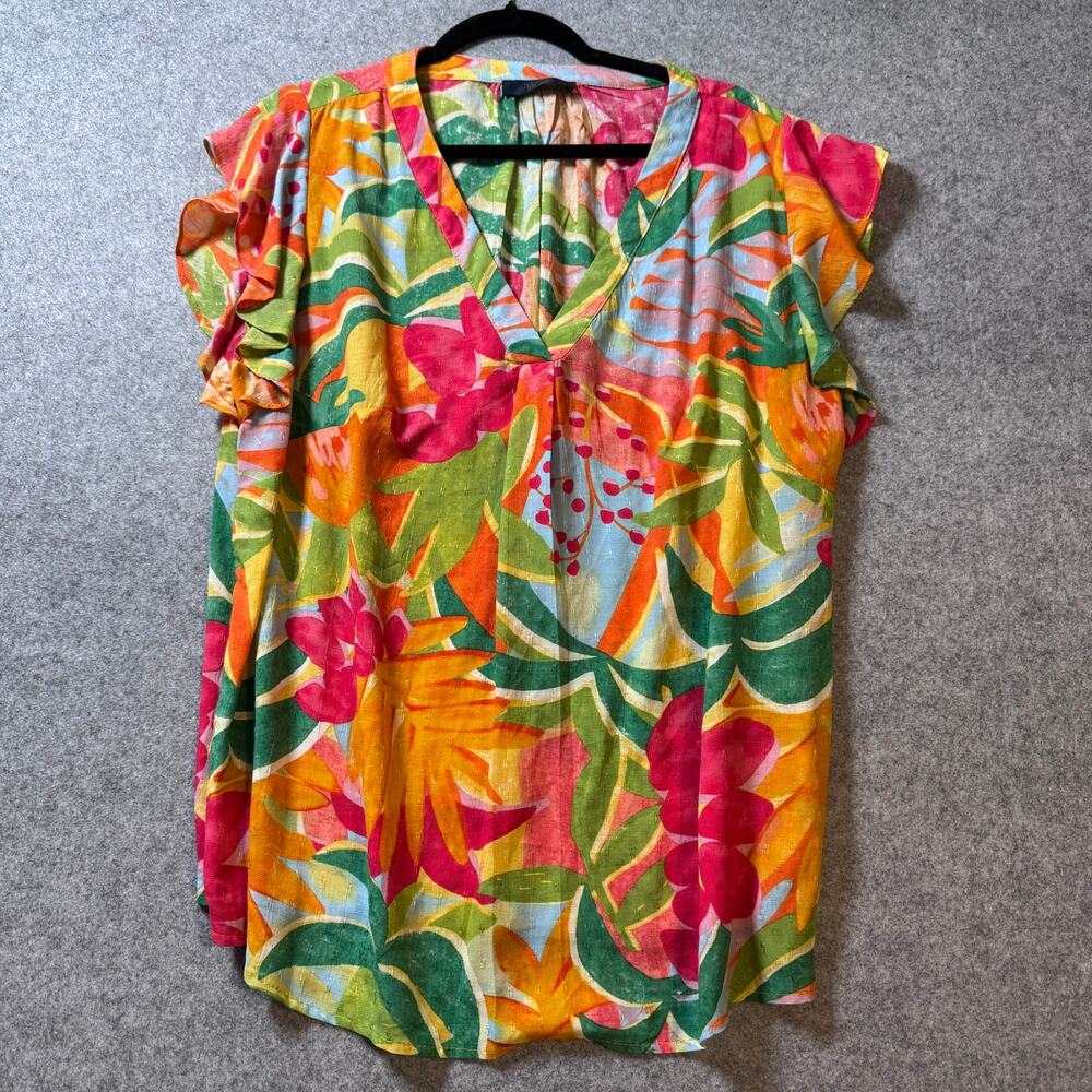 Rachel Roy Tropical Floral Flutter Sleeve Rayon Blouse Plus Size 1X